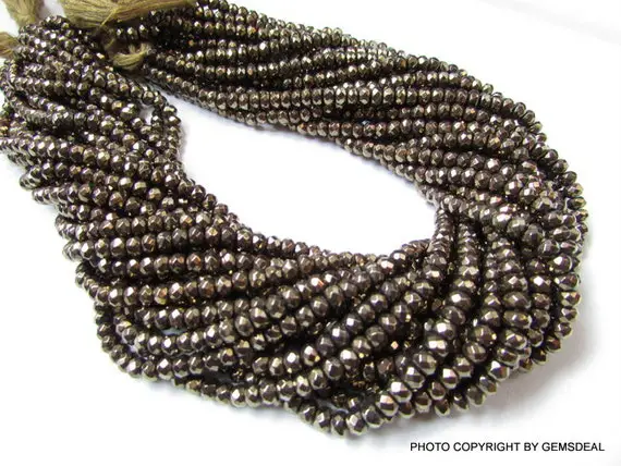3mm Golden Pyrite Rondelle Beads Faceted, 10 Strand 13.5 Inch Aaa Quality, Golden Pyrite Faceted Rondelle Beads Micro Faceted Beads Gemstone