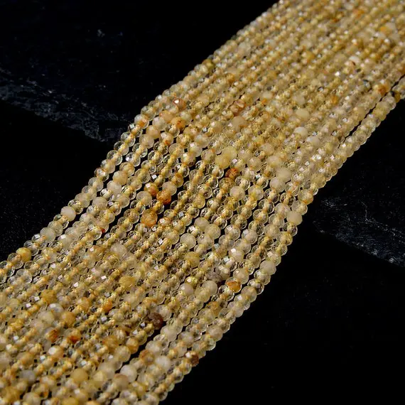 3x2mm Natural Golden Rutilated Quartz Gemstone Grade Aa Micro Faceted Rondelle Loose Beads (p35)