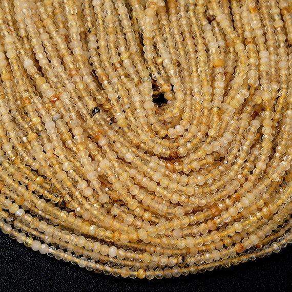 3x2mm Natural Golden Rutilated Quartz Gemstone Grade Aa Micro Faceted Rondelle Loose Beads Bulk Lot 1,2,6,12 And 50 (p35)
