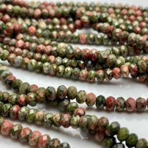 Shop Unakite Rondelle Beads! 3×4 mm AAA Natural Color Faceted Rondelle Unakite Gemstone Beads Top Quality Micro Faceted Unakite Gemstone Loose Beads # 2444 | Natural genuine rondelle Unakite beads for beading and jewelry making.  #jewelry #beads #beadedjewelry #diyjewelry #jewelrymaking #beadstore #beading #affiliate #ad