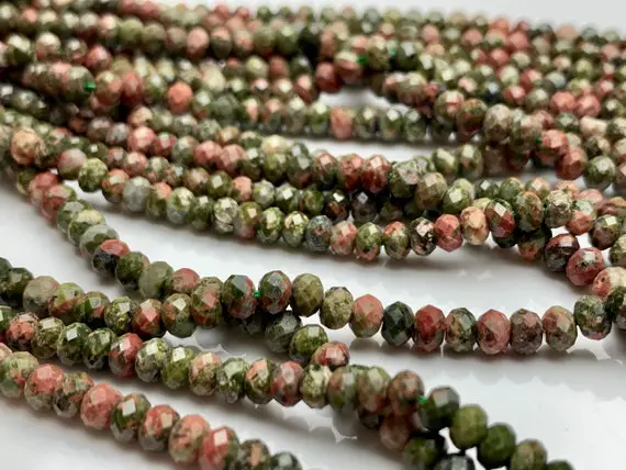 3x4 Mm Aaa Natural Color Faceted Rondelle Unakite Gemstone Beads Top Quality Micro Faceted Unakite Gemstone Loose Beads # 2444