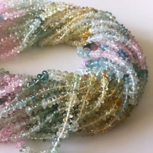 Shop Aquamarine Rondelle Beads! 4mm Natural Multi Aquamarine Rondelle Beads, Pink Yellow Blue Aquamarine Button Beads, 13 Inch Strand, GDS803 | Natural genuine rondelle Aquamarine beads for beading and jewelry making.  #jewelry #beads #beadedjewelry #diyjewelry #jewelrymaking #beadstore #beading #affiliate #ad