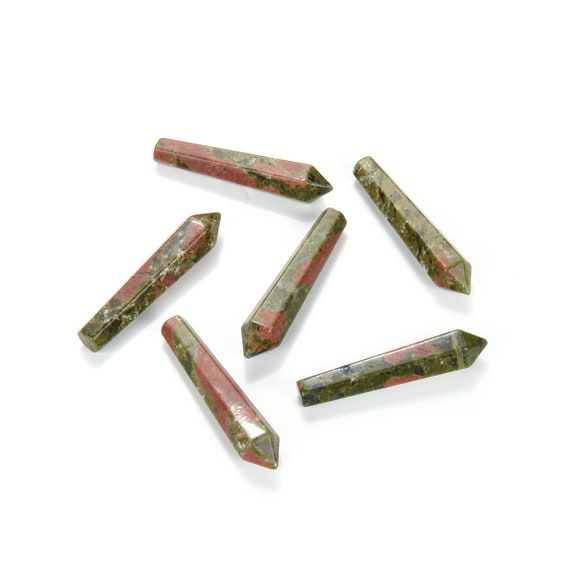 4pcs Natural Unakite Healing Gemstone Tower Wand Spike Point Chakras Rock Quartz Pendant Drop Bead For Women Men Girl Charm Jewelry Making