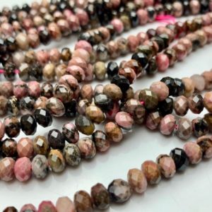 Shop Rhodonite Rondelle Beads! 4×6 mm Natural Color Faceted Rondelle Black Rhodonite Gemstone Beads Natural Pink Color Micro Faceted Rondelle Gemstone Beads  # 2442 | Natural genuine rondelle Rhodonite beads for beading and jewelry making.  #jewelry #beads #beadedjewelry #diyjewelry #jewelrymaking #beadstore #beading #affiliate #ad