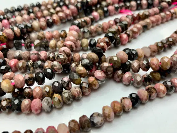 4x6 Mm Natural Color Faceted Rondelle Black Rhodonite Gemstone Beads Natural Pink Color Micro Faceted Rondelle Gemstone Beads  # 2442