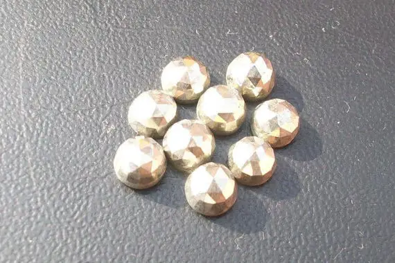 5 Pieces 6mm Golden Pyrite Rosecut Cabochon Round Loose Gemstone- Pyrite Rose Cut Faceted- Pyrite Cabochon Faceted- Pyrite Faceted Cabochon