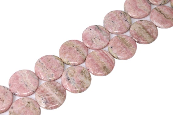 5x30mm Natural Rhodochrosite Coin Shape Center Drilled Gemstone Bead Strand (15 Inches Long)