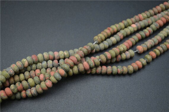 5x8mm Matte Natural Unakite Stone Rondelle Button Shape Spacer Loose Beads