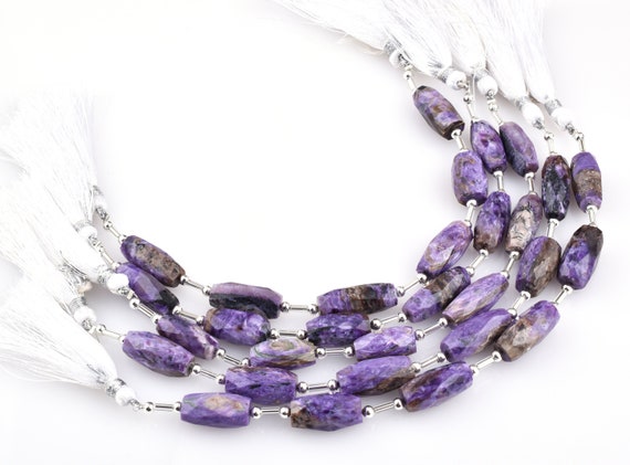 6 Pcs.natural Charoite Faceted Barrel Shape Beads,charoite Faceted Beads,charoite Beads,briolette Beads,barrel Beads,charoite,faceted Barrel