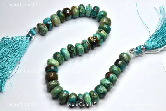 7.50 Inch Strand, Gorgeous Quality, Natural Chrysocolla Smooth Fancy Rondelle Shape Beads, Size-9-10mm