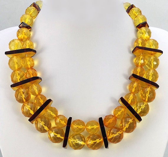 73.9gr Baltic Amber Necklace, Lemon Faceted Amber Round Beads, Roman Style Flat Necklace, Egyptian Choker Necklace, Art Deco Amber Necklace