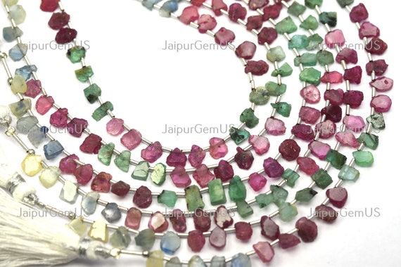8 Inch Strand, Finest Quality, Natural Multi Sapphire Shaded Fancy Rough Chips Shape Beads, Size-5.00-7.00mm Approx