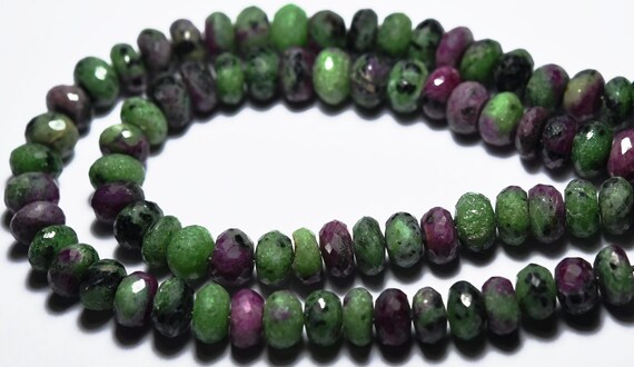 8 Inches Strand, Natural Ruby Zoisite Full Drilled Faceted Rondelles, Size 7mm-8mm