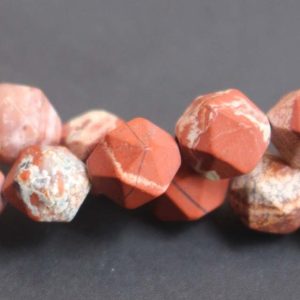 Shop Red Jasper Faceted Beads! 8mm White Red Jasper Matte Faceted Star Cut Nugget Beads,15'' per strand | Natural genuine faceted Red Jasper beads for beading and jewelry making.  #jewelry #beads #beadedjewelry #diyjewelry #jewelrymaking #beadstore #beading #affiliate #ad