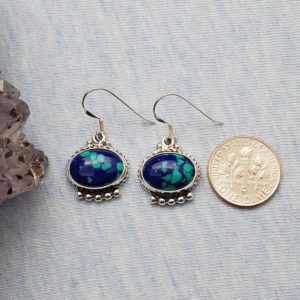 Shop Azurite Earrings! 925ForHer Big Azurite Malachite Dangle Earrings | Sterling Silver Azurite Earrings | Big Southwest Earrings | Sterling Southwestern Jewelry | Natural genuine Azurite earrings. Buy crystal jewelry, handmade handcrafted artisan jewelry for women.  Unique handmade gift ideas. #jewelry #beadedearrings #beadedjewelry #gift #shopping #handmadejewelry #fashion #style #product #earrings #affiliate #ad
