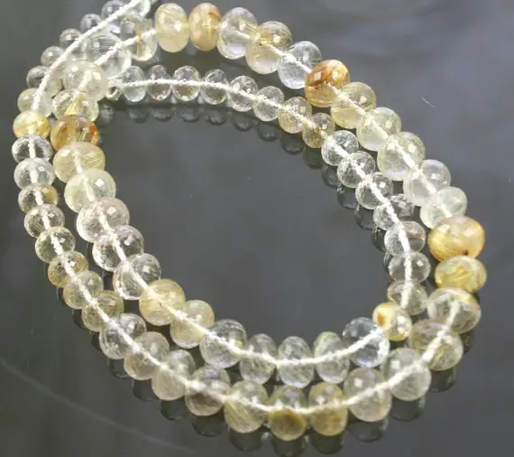 Aa Gold Rutilated Quartz Micro Faceted Rondelle Beads 6mm - 10mm