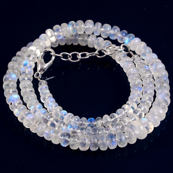 Aaa+ 100% Natural Blue Fire Moonstone Bead Necklace, Rainbow Moonstone Bead 3 To 8 Mm Necklace 16 Inch Gemstone, Gift For Her,