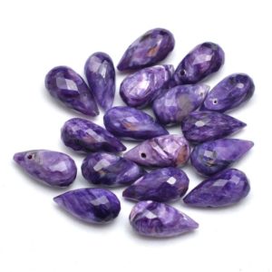 Shop Charoite Beads! AAA+ Charoite 6x12mm Calibrated Teardrop Briolette Beads | Natural Russian Purple Charoite Semi Precious Gemstone Loose Faceted Teardrops | Natural genuine beads Charoite beads for beading and jewelry making.  #jewelry #beads #beadedjewelry #diyjewelry #jewelrymaking #beadstore #beading #affiliate #ad