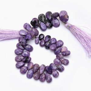 Shop Charoite Bead Shapes! AAA+ Charoite Gemstone 10mm-14mm Pear Briolette Beads | 8inch Strand | Purple Charoite Semi Precious Gemstone Faceted Briolettes for Jewelry | Natural genuine other-shape Charoite beads for beading and jewelry making.  #jewelry #beads #beadedjewelry #diyjewelry #jewelrymaking #beadstore #beading #affiliate #ad