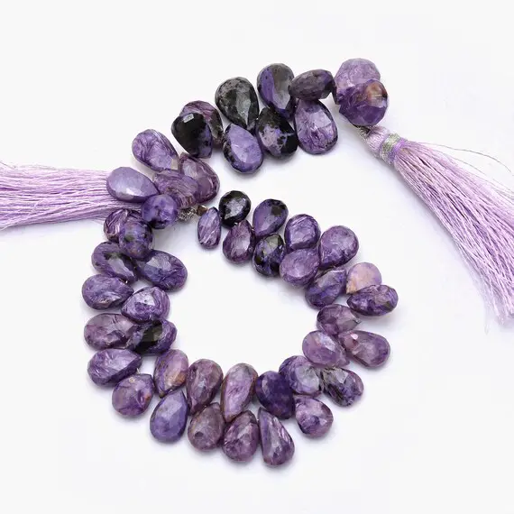 Aaa+ Charoite Gemstone 10mm-14mm Pear Briolette Beads | 8inch Strand | Purple Charoite Semi Precious Gemstone Faceted Briolettes For Jewelry