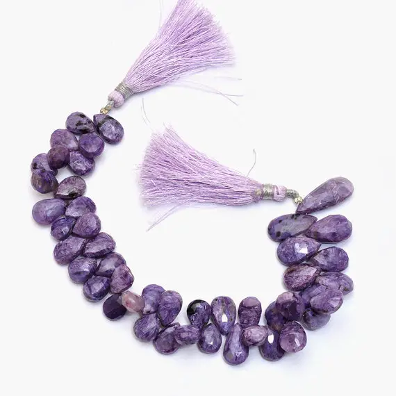 Aaa+ Charoite Gemstone 14mm-18mm Pear Briolette Beads | 8inch Strand | Purple Charoite Semi Precious Gemstone Faceted Briolettes For Jewelry