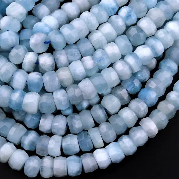 Aaa Faceted Natural Blue Aquamarine Rondelle Beads 6mm 8mm 10mm 15.5" Strand