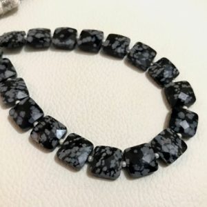Shop Obsidian Faceted Beads! AAA Grade Snowflake Obsidian Faceted Square shape Briolette Beads, Size 6/8/10 mm, 8" Strand Length, Super Quality gems for Jewellery | Natural genuine faceted Obsidian beads for beading and jewelry making.  #jewelry #beads #beadedjewelry #diyjewelry #jewelrymaking #beadstore #beading #affiliate #ad