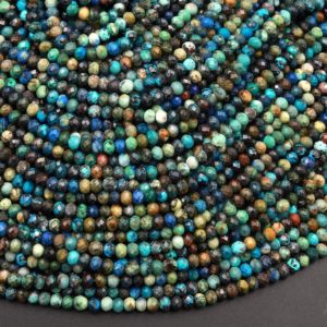 Shop Chrysocolla Beads! AAA Micro Faceted Small Natural Chrysocolla Azurite Rondelle Beads 3mm Laser Diamond Cut Blue Green Gemstone 15.5" Strand | Natural genuine beads Chrysocolla beads for beading and jewelry making.  #jewelry #beads #beadedjewelry #diyjewelry #jewelrymaking #beadstore #beading #affiliate #ad