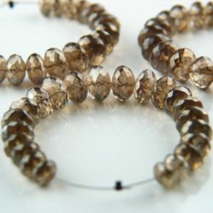 Shop Smoky Quartz Rondelle Beads! AAA Mystic Smoky Quartz Laser Micro Faceted Graduated Rondelle Beads 4.75" Partial Strand Premium Quality Genuine Gemstones 7.5 to 10.5mm | Natural genuine rondelle Smoky Quartz beads for beading and jewelry making.  #jewelry #beads #beadedjewelry #diyjewelry #jewelrymaking #beadstore #beading #affiliate #ad