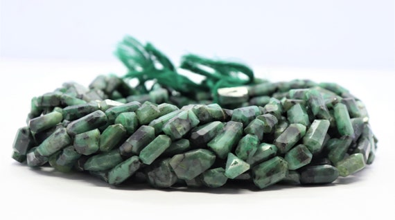 Aaa Natural Emerald Faceted Uneven Shape Nuggets, 6x12 Mm Emerald Beads, 13 Inch Faceted Emerald Tumble Beads