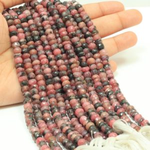 Shop Rhodonite Rondelle Beads! AAA Natural rhodonite faceted rondelle Shape Beads, 8 inch 6mm to 7mm rhodonite faceted gemstone , wholesale Beads For craft making Jewelry | Natural genuine rondelle Rhodonite beads for beading and jewelry making.  #jewelry #beads #beadedjewelry #diyjewelry #jewelrymaking #beadstore #beading #affiliate #ad