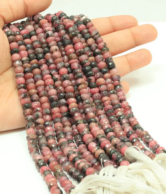 Aaa Natural Rhodonite Faceted Rondelle Shape Beads, 8 Inch 6mm To 7mm Rhodonite Faceted Gemstone , Wholesale Beads For Craft Making Jewelry