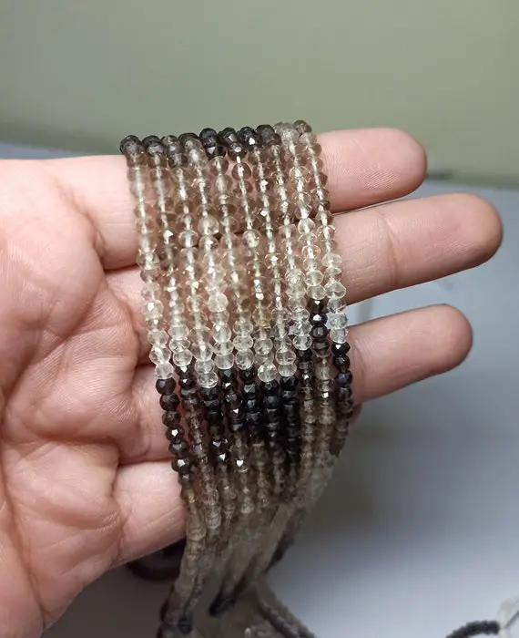 Aaa Quality Smoky Quartz Faceted Rondelle Beads Smoky Quartz Faceted Beads 13" Strand Smoky Quartz Rondelle Beads Smoky Qyartz Shaded Beads