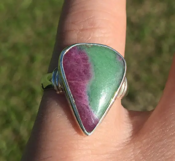 Aaa Ruby Zoisite Ring Set In Sterling Silver / Anyolite Ring / Gorgeous Natural Red Ruby And Green Zoisite / Gemstone Ring 925 / Teardrop.