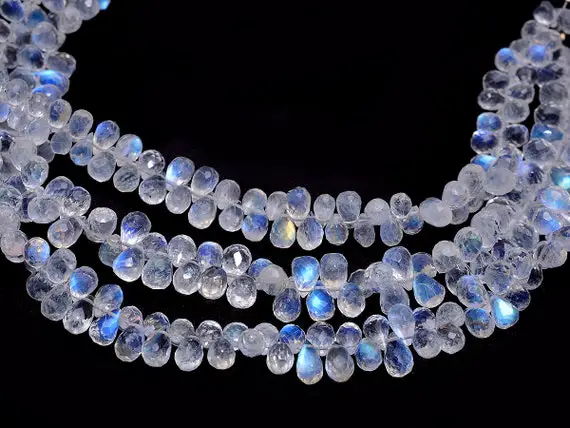 Aaa+ White Rainbow Moonstone Teardrop Beads | 8inch Strand 6x4mm Faceted Drops | Natural Blue Fire Semi Precious Gemstone Teardrop Briolette