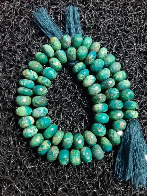 Aaa+++1 Strand Natural Chrysocolla Faceted Rondelle Beads/green Chrysocola Faceted Rondelle Beads/9.80mm To 10.20mm/8" Length.