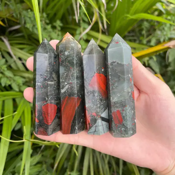 African Bloodstone Tower, African Bloodstone Point, Gemstone Tower, Protection Stone, Meditation Crystals, 3.5 Inches-4 Inches
