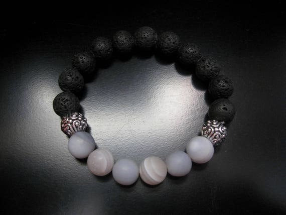 Matte Gray Agate Lava Stone Bracelet, Lava Stone Jewelry, Stretch Bracelet, Black Bracelet Jewelry, Diffuser Bracelet Diffuser Jewelry