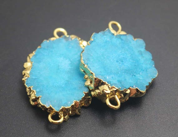 5 Pcs Blue Druzy Agate Pendents In Gold Plated,raw Quartz Crystal Stone Pendents,necklace Pendents,gemstone Handmade Jewelry,diy Supplies