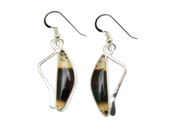 Montana Agate And Sterling Silver Earrings, Black And Nearly Clear  Emnte3308