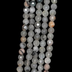 Shop Agate Faceted Beads! 4mm Grey Agate Gemstone Grade AB Faceted Round 4mm Loose Beads 7.5 inch Half Strand (90191927-342) | Natural genuine faceted Agate beads for beading and jewelry making.  #jewelry #beads #beadedjewelry #diyjewelry #jewelrymaking #beadstore #beading #affiliate #ad