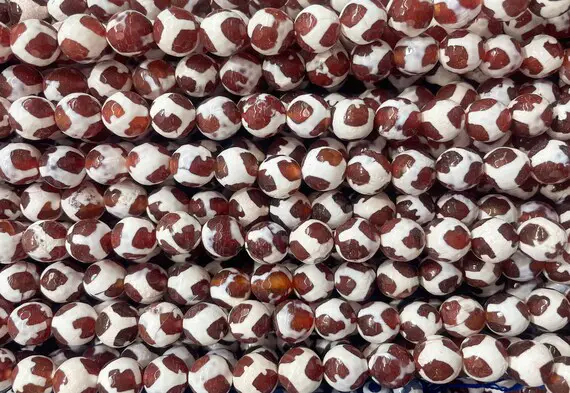 Red Hand Pasted Dzi Agate Gemstone Beads - Red Dzi Agate Beads - Faceted Dzi Agate Stone Beads - Agate Jewelry Beads - 15inch