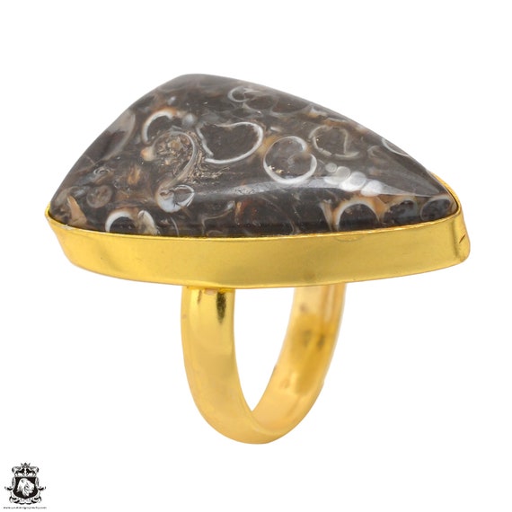 Size 6.5 - Size 8 Turitella Agate Ring Meditation Ring 24k Gold Ring Gpr1710
