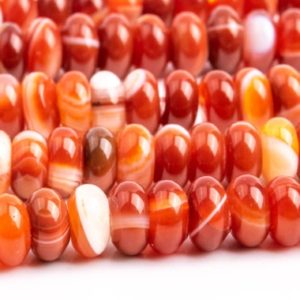 Shop Agate Rondelle Beads! Striped Agate Gemstone Beads 8x4MM Dark Orange Red Rondelle AAA Quality Loose Beads (107854) | Natural genuine rondelle Agate beads for beading and jewelry making.  #jewelry #beads #beadedjewelry #diyjewelry #jewelrymaking #beadstore #beading #affiliate #ad