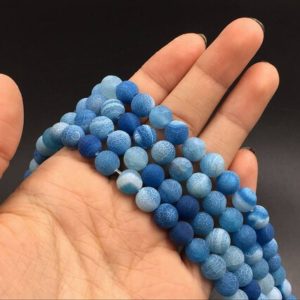 Matte Agate Beads Blue Agate Round Beads Froseted Agate Gemstone Beads Dragon Agate Beads Supplies 6/8/10mm Jewelry making 15.5" strand