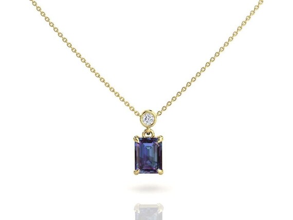 Alexandrite Necklace | Layering Necklace | Alexandrite Pendant | 2 Carat Alexandrite Solitaire Necklace | Birthstone Jewelry | Yellow Gold