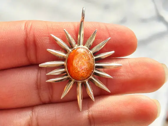 Amazing Fire Sunstone Necklace~ 925 Sterling Silver~ Natural Sunstone Cabochon Necklace~ Oval Sunstone Pendant~ Sun Pendant~ Birthday Gift.