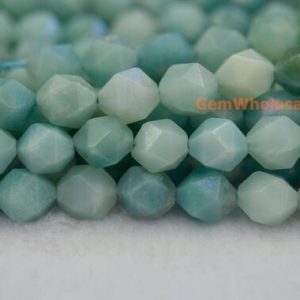 15.5" 8mm Natural green amazonite stone round faceted beads,green color DIY gemstone beads, semi precious stone, star faceted beads | Natural genuine faceted Amazonite beads for beading and jewelry making.  #jewelry #beads #beadedjewelry #diyjewelry #jewelrymaking #beadstore #beading #affiliate #ad