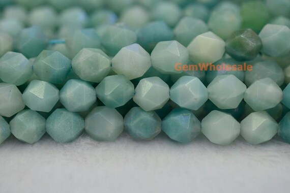 15.5" 8mm Natural Green Amazonite Stone Round Faceted Beads,green Color Diy Gemstone Beads, Semi Precious Stone, Star Faceted Beads