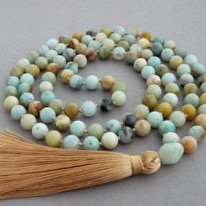 Shop Amazonite Necklaces! Amazonite Mala Necklace Amazonite 108 Mala Beads Necklace for Men Women Amazonite Jewelry Yoga Gift Long Tassel Amazonite Boho Necklaces | Natural genuine Amazonite necklaces. Buy handcrafted artisan men's jewelry, gifts for men.  Unique handmade mens fashion accessories. #jewelry #beadednecklaces #beadedjewelry #shopping #gift #handmadejewelry #necklaces #affiliate #ad